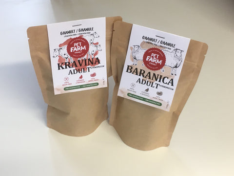 Kravina + Baranica granule pro dospělé psy – Výhodný ochutnávkový dvojbalíček